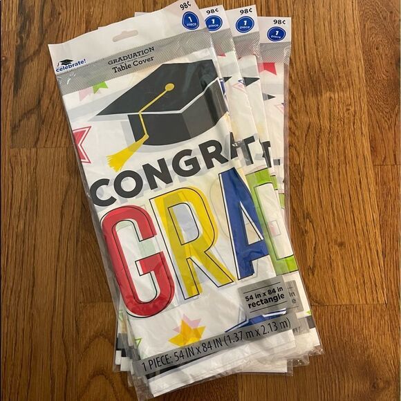 Graduation Tablecloth’s, Grad Cap Card Boxs, Table Runner, Stickers 10 total NWT - Picture 2 of 7